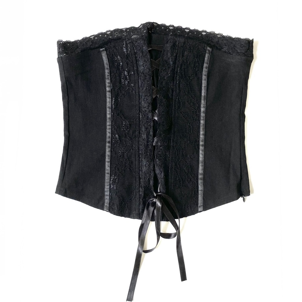 Y2K whimsy mall goth punk emo fairycore black lace up vampire corset bustier top